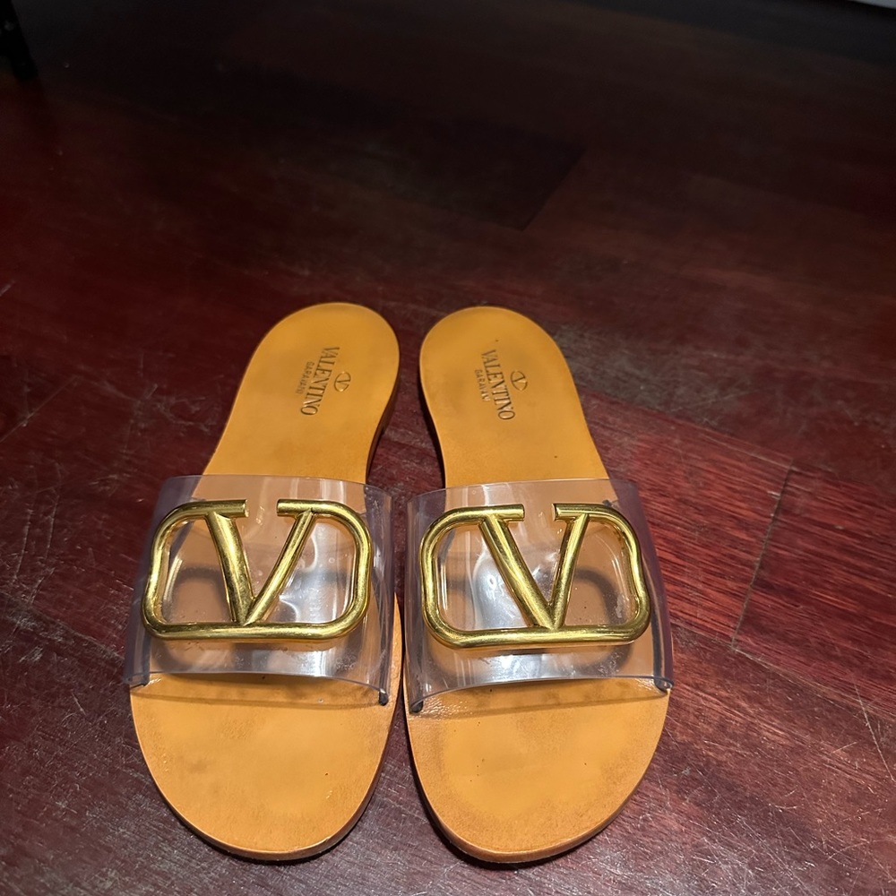 Valentino Vlogo Embellishment PBC and Leather Slides- Size 7/37